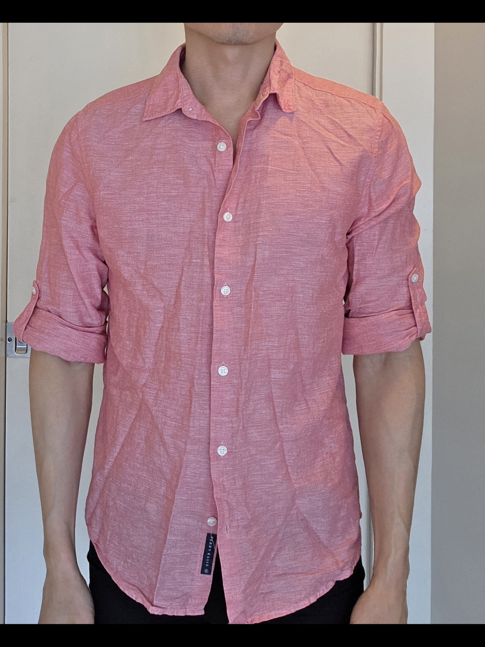 Perry Ellis Pink Linen-Blend Button-Up Shirt